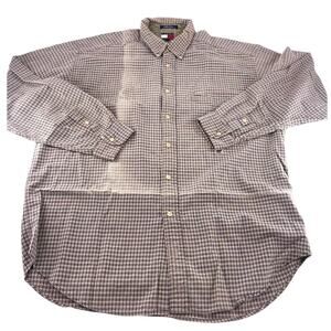 Tommy Hilfiger Shirt Mens Extra Large Brown Checkered Button Up Career Business